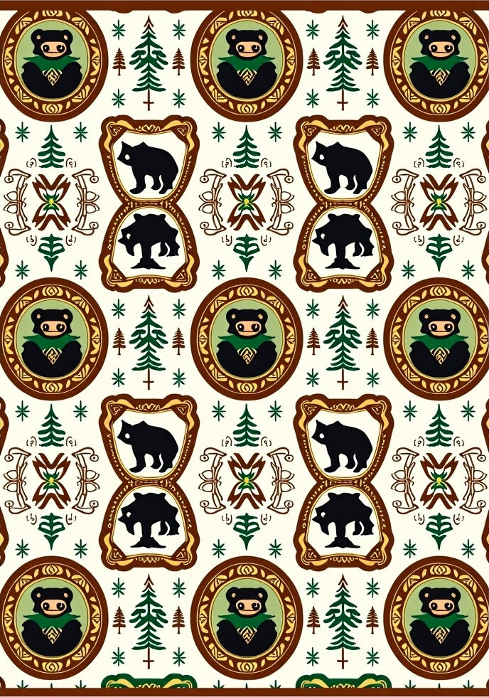 Woodland Bear Forest Medallion Repeat Rug