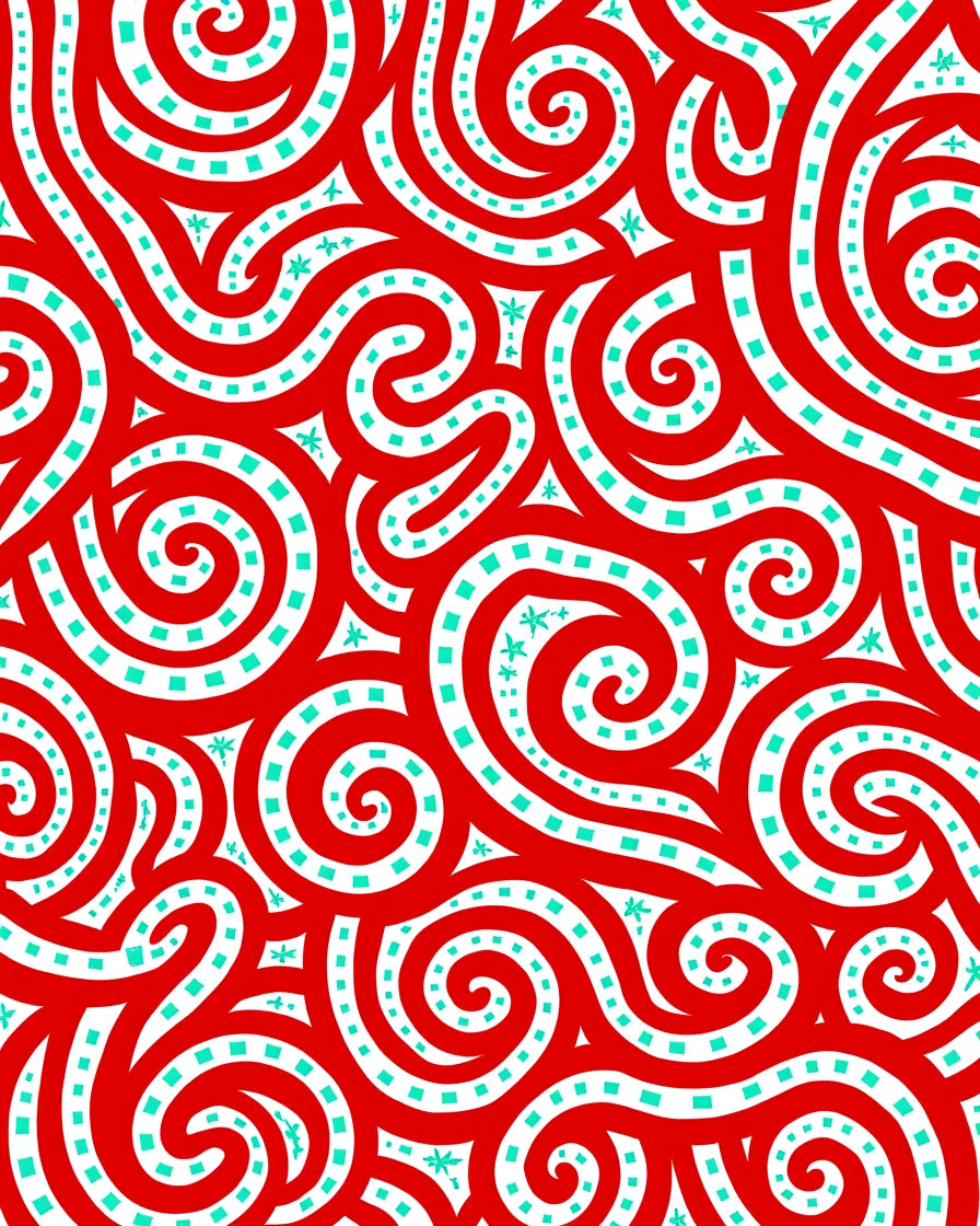 Bold Red Swirls Turquoise Stars Rug