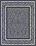 Navy Cream Intricate Scrollwork Border Rug