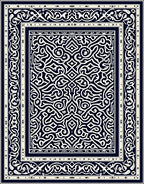 Navy Cream Intricate Scrollwork Border Rug