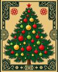 Festive Evergreen Ornate Christmas Tree Rug