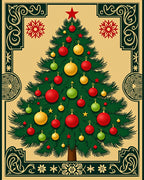 Festive Evergreen Ornate Christmas Tree Rug