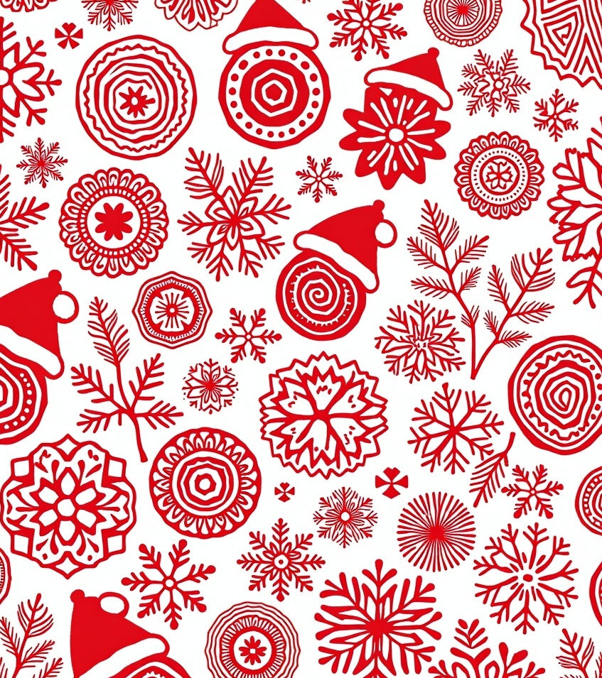 Crimson Snowflakes Holiday Whimsical Medallions Rug