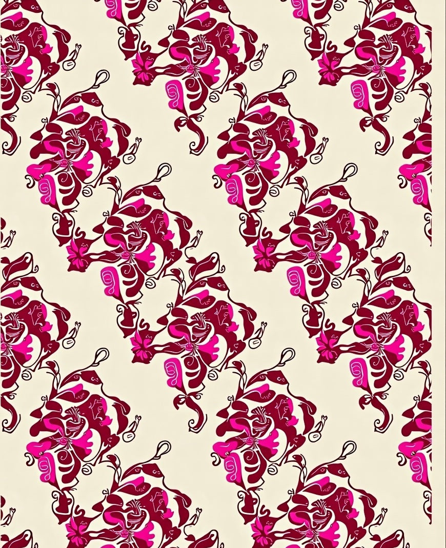 Rich Pink Floral Vine Motif Rug