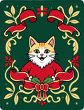 Christmas Cat Ribbon Holly Floral Rug