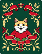 Christmas Cat Ribbon Holly Floral Rug