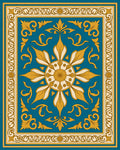 Golden Teal Floral Symmetry Medallion Rug