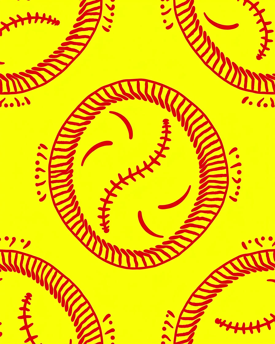 Red Baseball Yellow Graphic Repeat Rug
