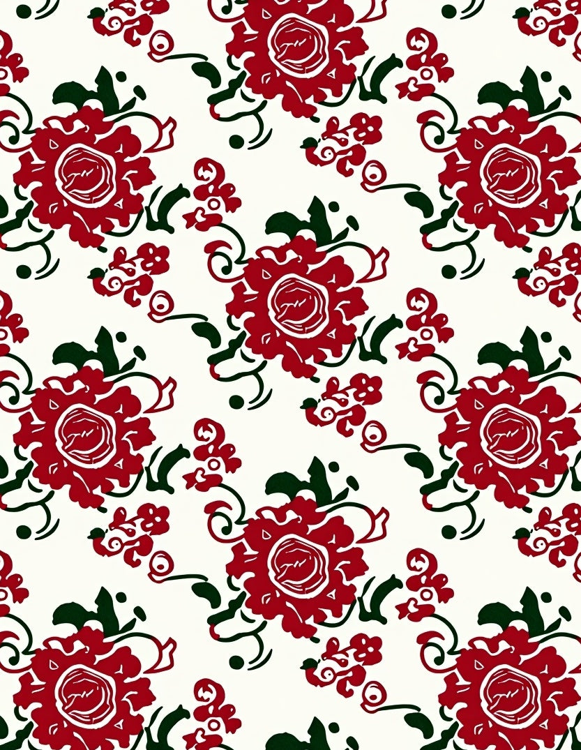 Crimson Floral Vine Repeating Rug
