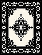 Black White Ivory Ornamental Medallion Rug