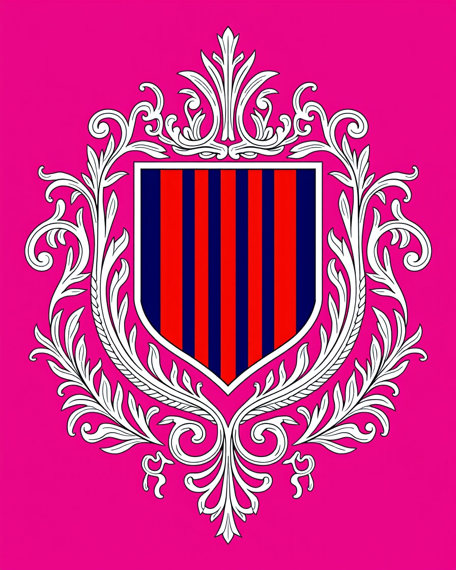 Baroque Red Blue Striped Crest Rug