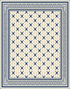 Navy Blue Cream Trellis Border Rug