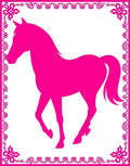 Vibrant Pink Horse Floral Border Rug