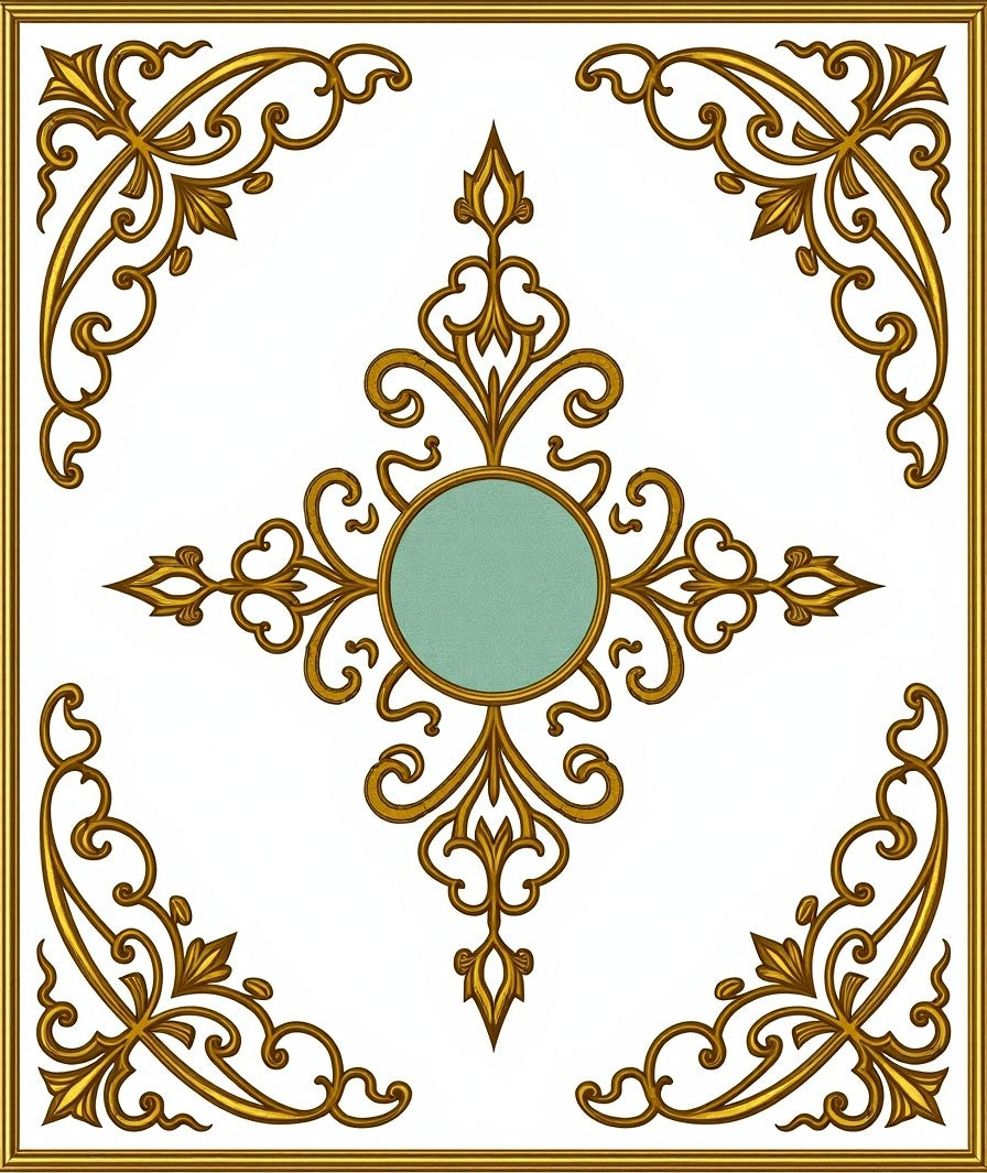 Golden Teal Scrollwork Medallion Rug