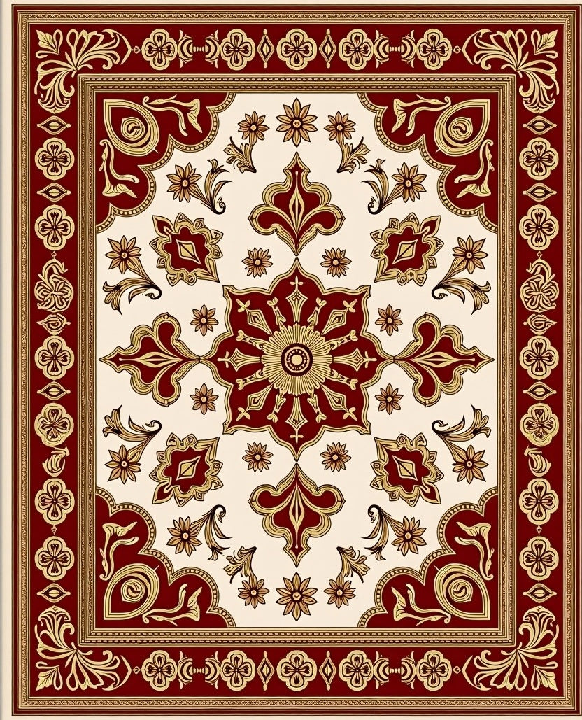 Crimson Gold Ornate Floral Medallion Rug