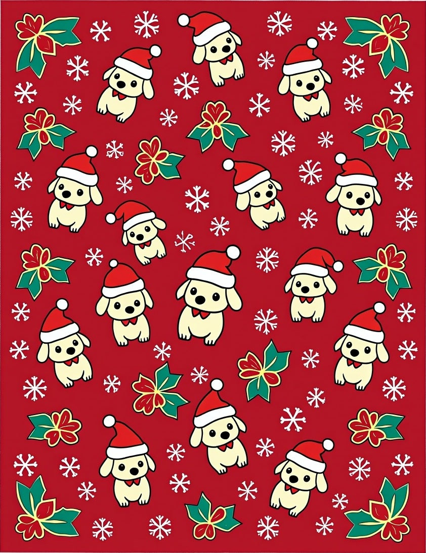 Cute Santa Puppy Snowflakes Wreath Holiday Rug