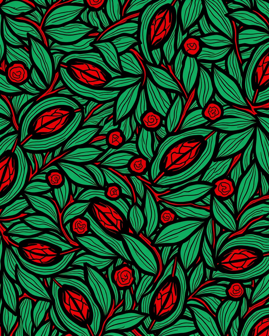 Verdant Scarlet Botanical Bloom Rug