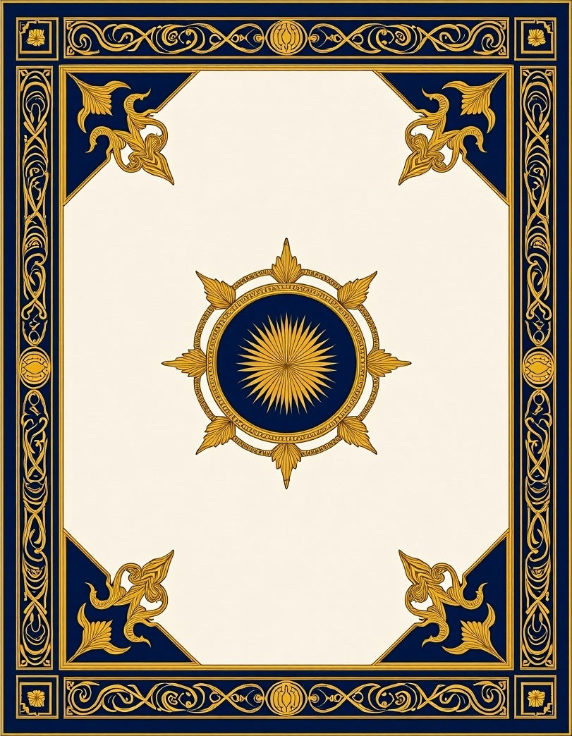 Gold Sunburst Navy Border Rug