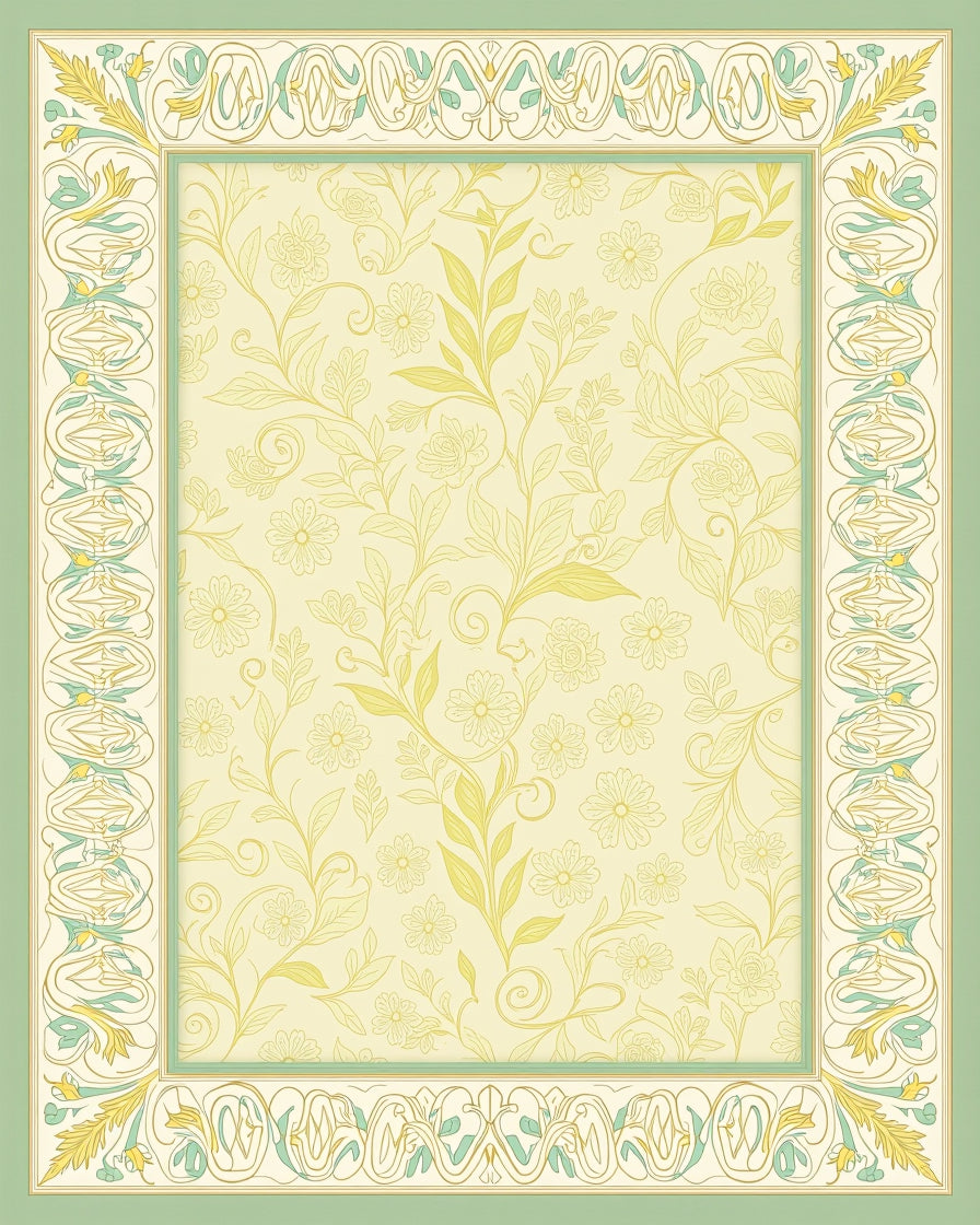 Pale Yellow Floral Vine Frame Rug