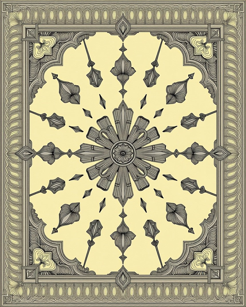 Ornate Yellow Gray Geometric Floral Rug