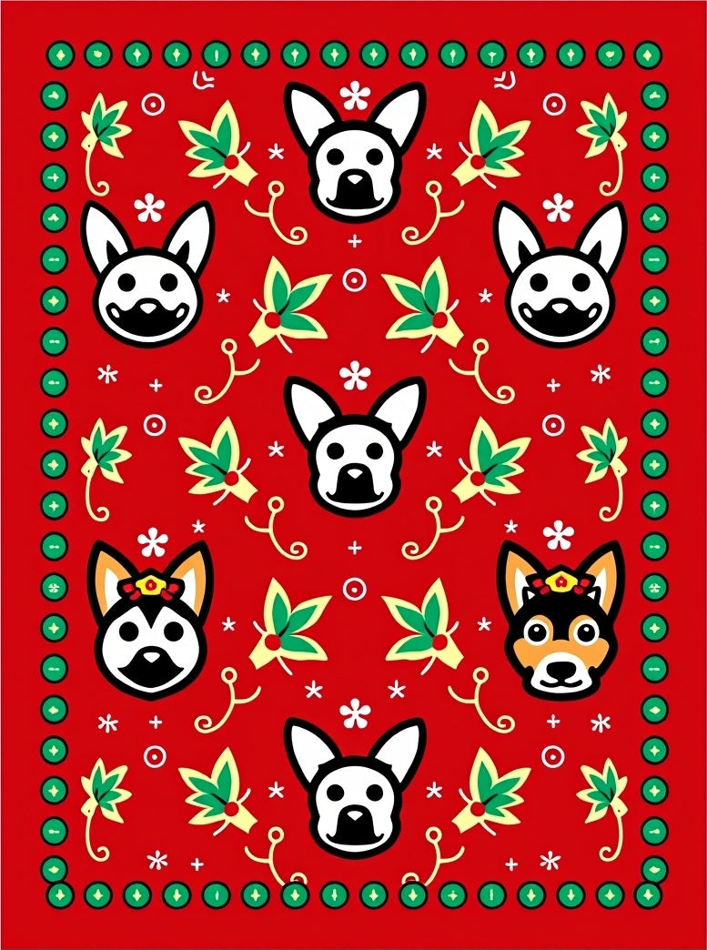 Festive Red Dog Christmas Holly Scatter Rug