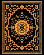 Ornate Orange Floral Medallion Black Rug