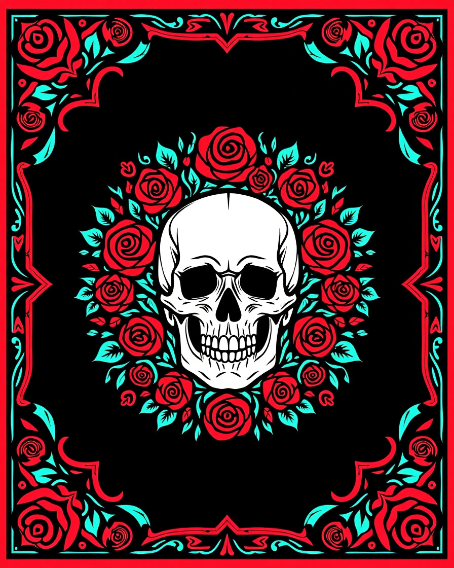 Gothic Skull Red Rose Frame Rug
