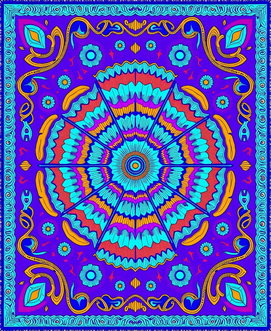 Vibrant Purple Psychedelic Floral Sun Rug