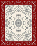 Crimson White Floral Scroll Medallion Rug