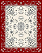 Crimson White Floral Scroll Medallion Rug