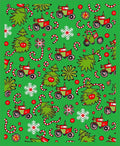 Whimsical Green Red Tractor Holiday Rug