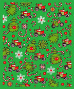 Whimsical Green Red Tractor Holiday Rug