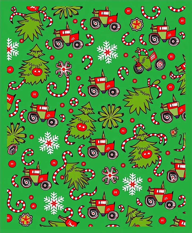 Whimsical Green Red Tractor Holiday Rug