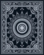 White Sunburst Medallion on Black Rug