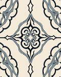 Cream Black Blue Scroll Ornament Rug