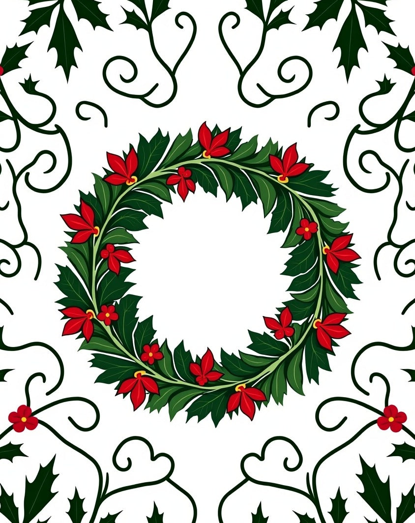 Green Holly Red Poinsettia Wreath Rug