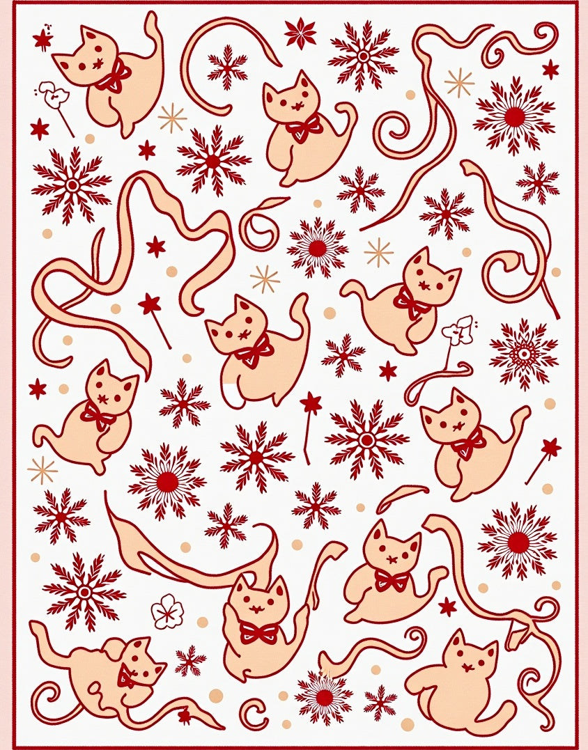 Red Bow Tie Cats Snowflake Whimsical Rug