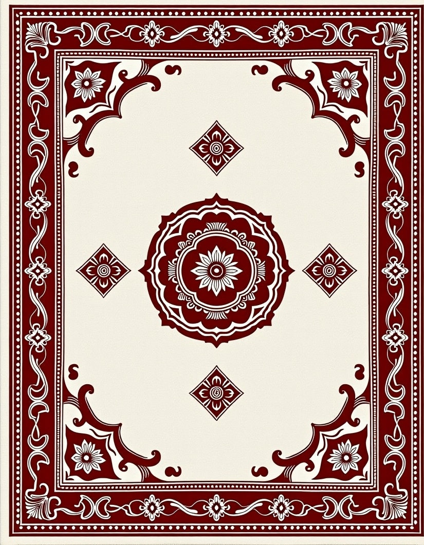Crimson Rose Mandala Border Rug