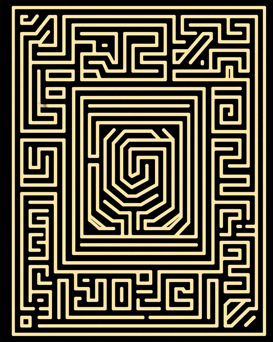Golden Maze Black Square Rug
