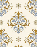 Golden Blue Scrollwork Floral Medallion Rug