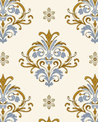 Golden Blue Scrollwork Floral Medallion Rug