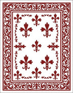 Deep Red Fleur-de-lis Scroll Border Rug