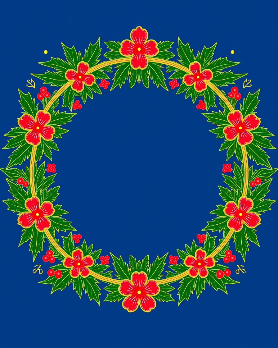 Red Flower Leaf Garland Round Rug
