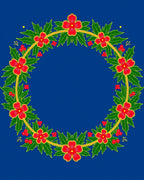 Red Flower Leaf Garland Round Rug