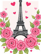 Pink Floral Eiffel Tower Hearts Rug