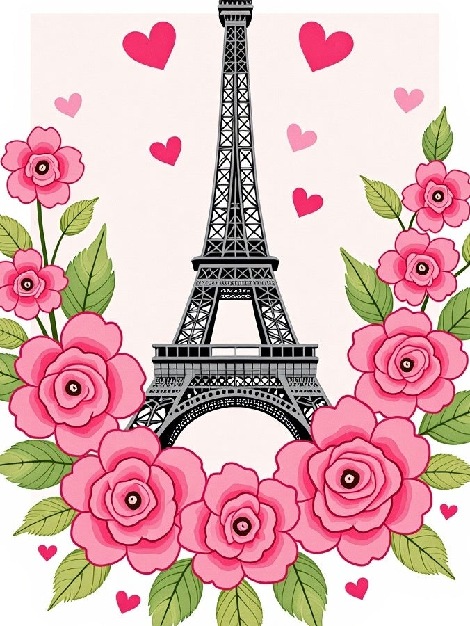 Pink Floral Eiffel Tower Hearts Rug