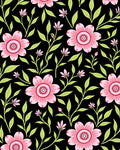 Pink Floral Vine Black Background Rug