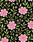 Pink Floral Vine Black Background Rug
