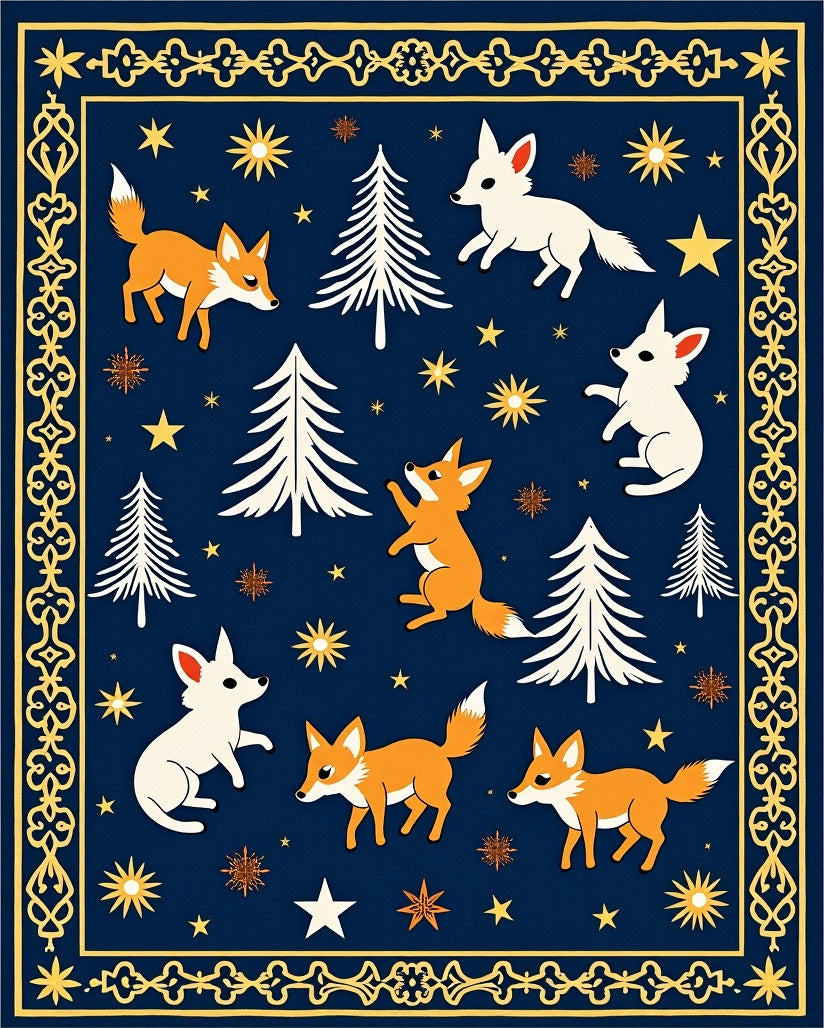 Whimsical Fox Forest Night Scene Rug