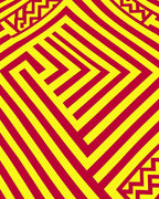 Vibrant Red Yellow Geometric Maze Rug